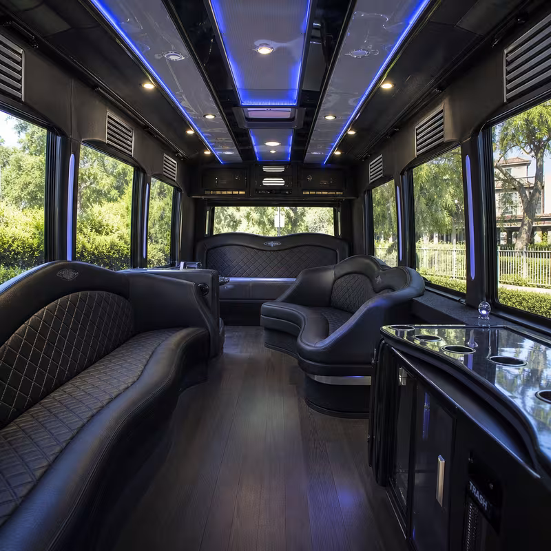 Passenger watching the Las Vegas scenery during a regional party bus road trip