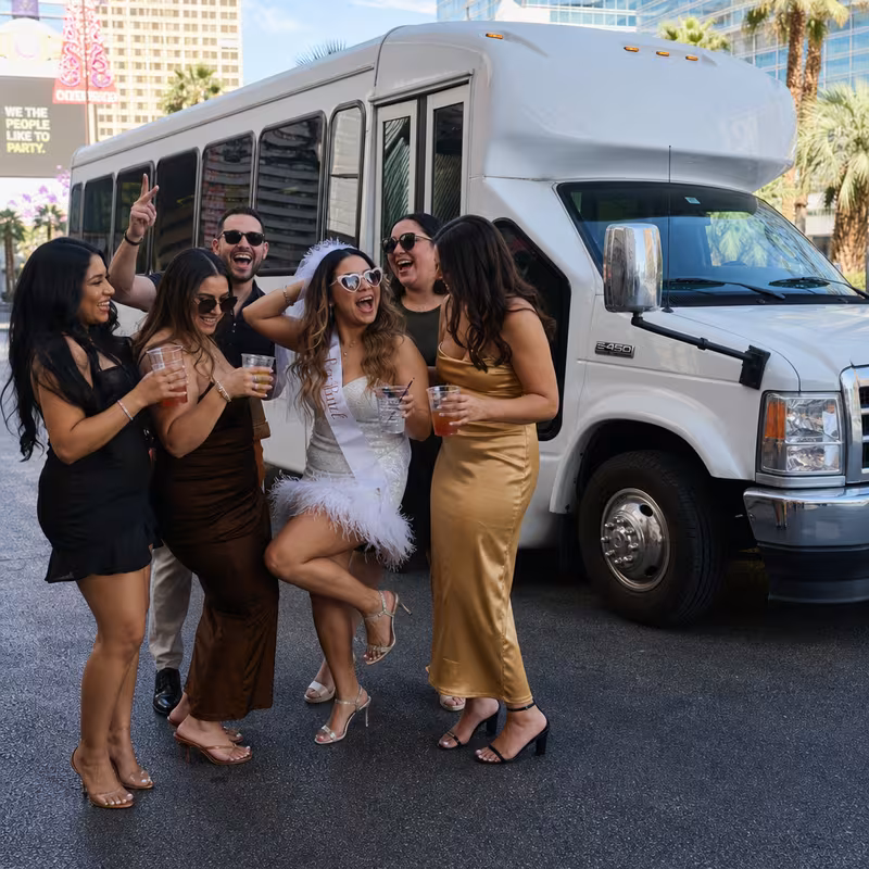 Black Mercedes Sprinter van staged for an Las Vegas Bachelor & Bachelorette Transportation group