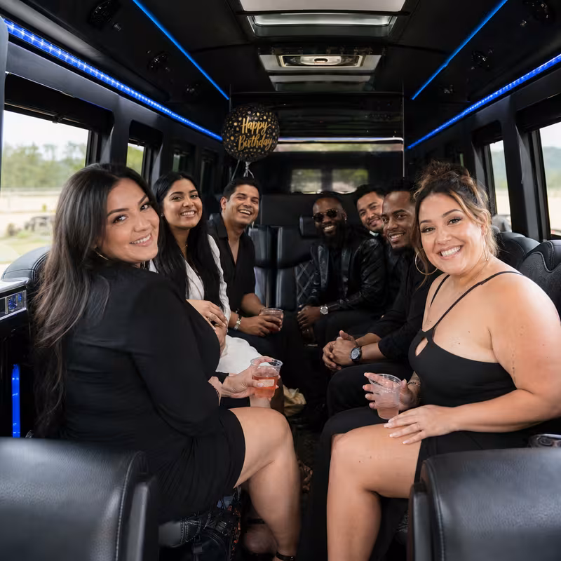 Black Mercedes Sprinter van staged for an Las Vegas Birthday Transportation group