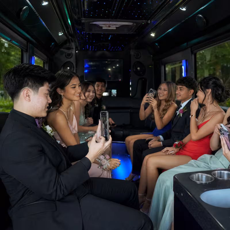 Black Mercedes Sprinter van staged for an Las Vegas Prom & Homecoming Transportation group