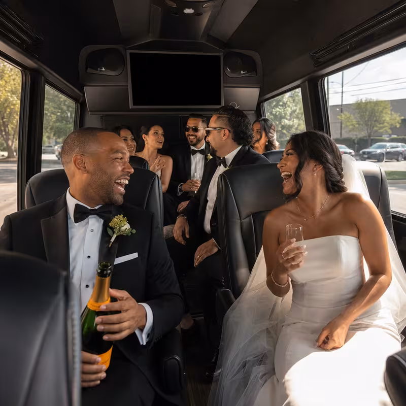 Black Mercedes Sprinter van staged for an Las Vegas Wedding Transportation group